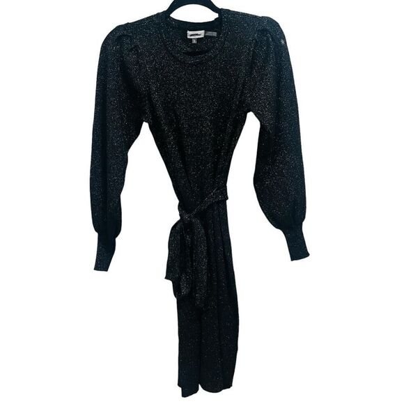 Calvin Klein Black Long Slleeve Metallic Shimmer Midi Sweater Dress Size Small - Picture 4 of 9